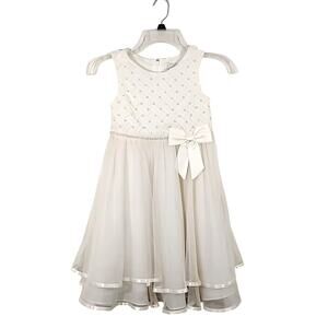 Rare Editions Fancy Dress Flower Girl Wedding Pearls Bow Girls Size 6X Off White